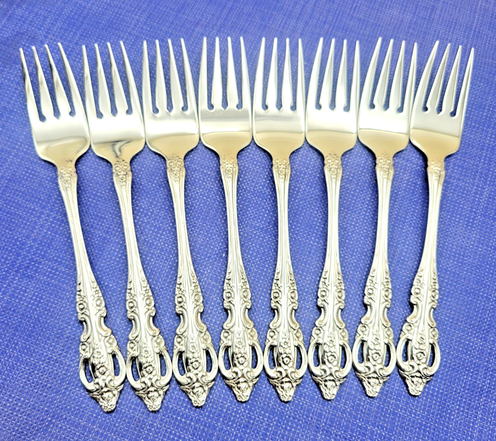 Lot of 8 Oneida Renoir Pembrooke 6 3/4" Salad Forks Stainless